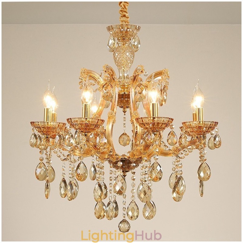 8 Light Amber Crystal Candle Chandelier
