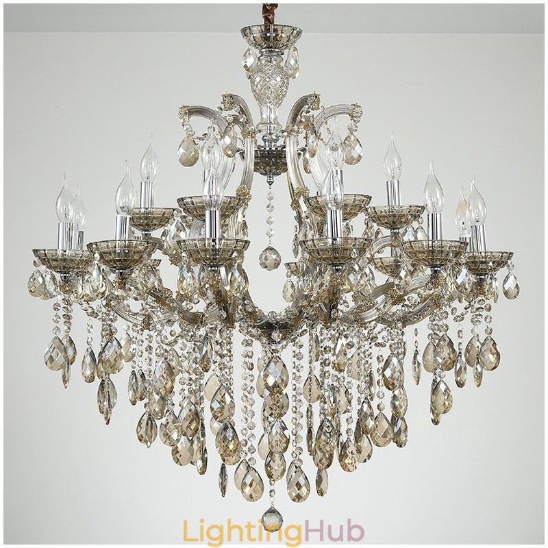18 (12+6) Light Cognac Crystal Candle Chandelier