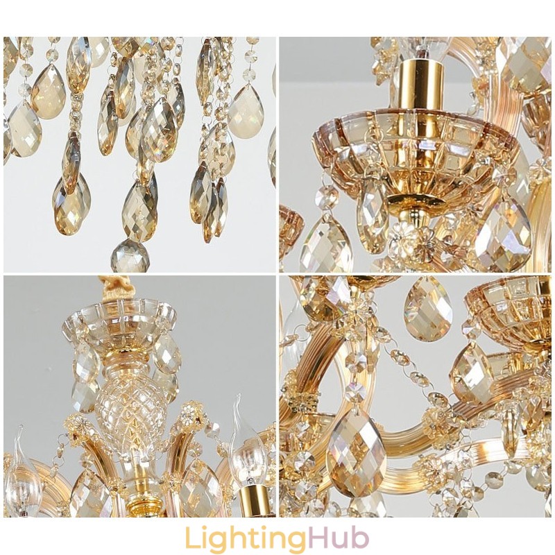 18 (12+6) Light Cognac Crystal Candle Chandelier