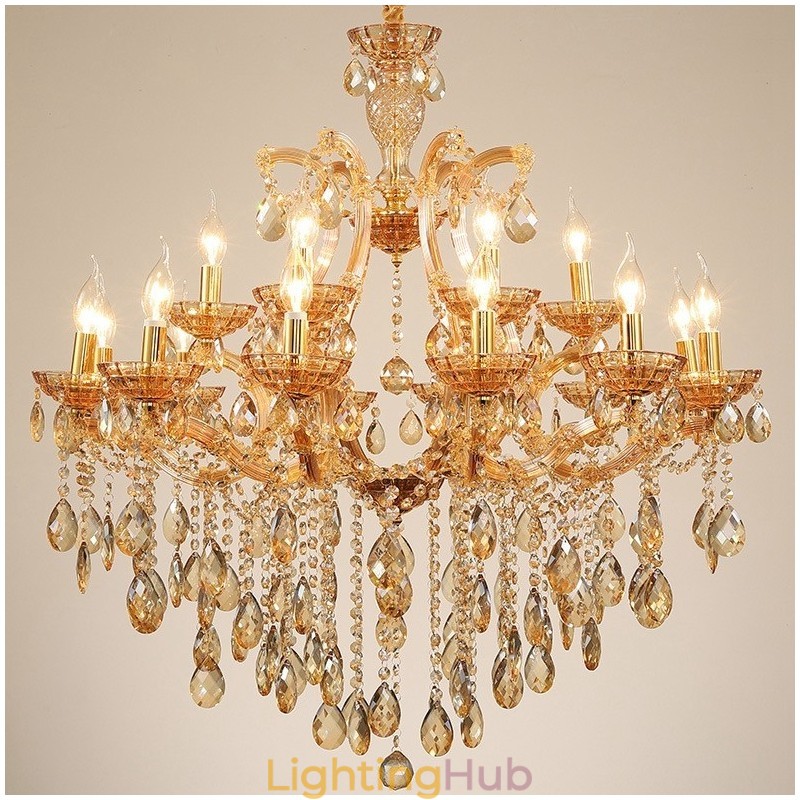 18 (12+6) Light Amber Crystal Candle Chandelier