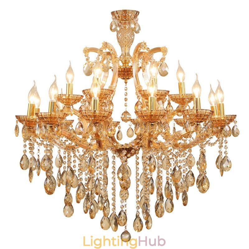 18 (12+6) Light Amber Crystal Candle Chandelier