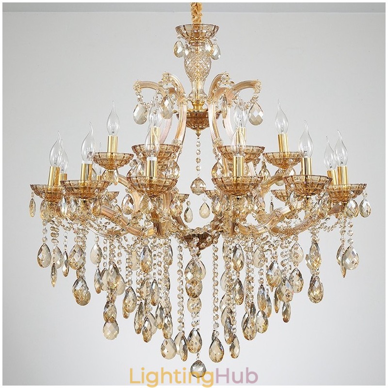 18 (12+6) Light Amber Crystal Candle Chandelier