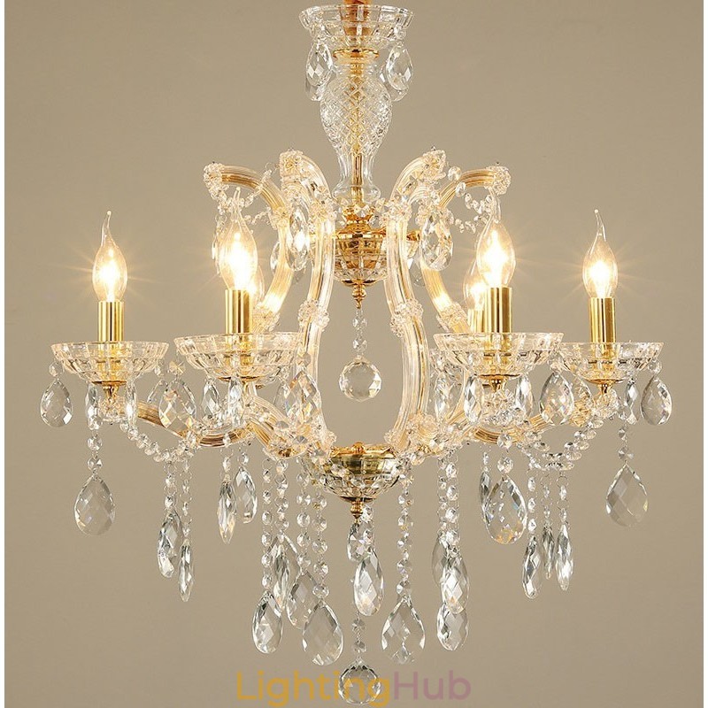 6 Light Gold Crystal Candle Chandelier