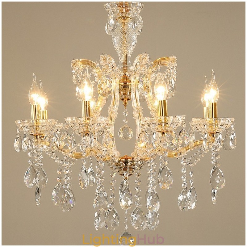 8 Light Gold Crystal Candle Chandelier