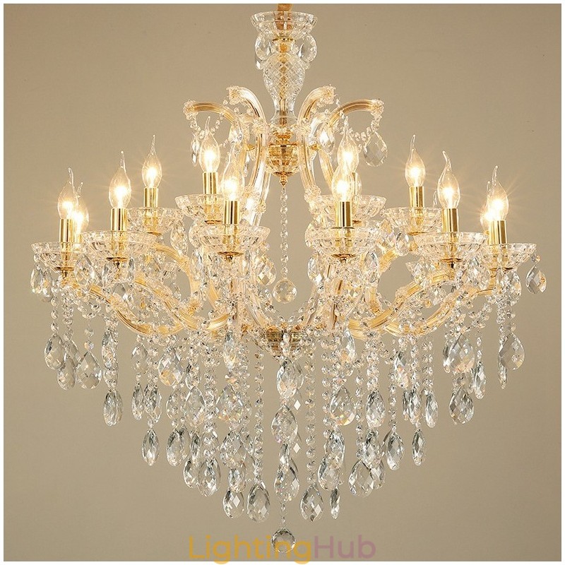 18 (12+6) Light Gold Crystal Candle Chandelier