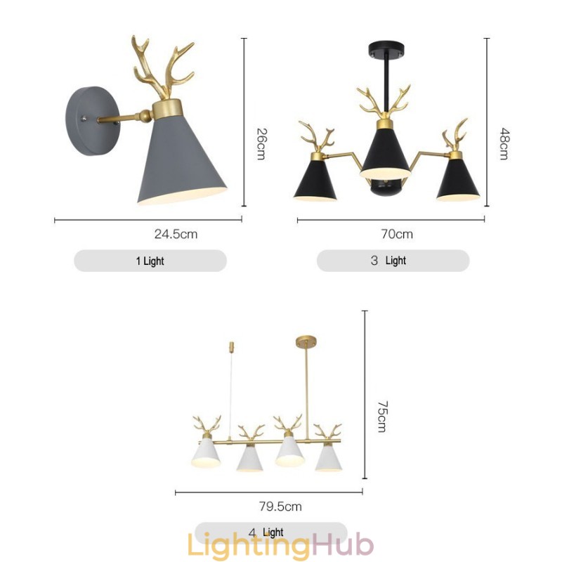 3 Light Nordic Macaron Modern Antlers Chandelier