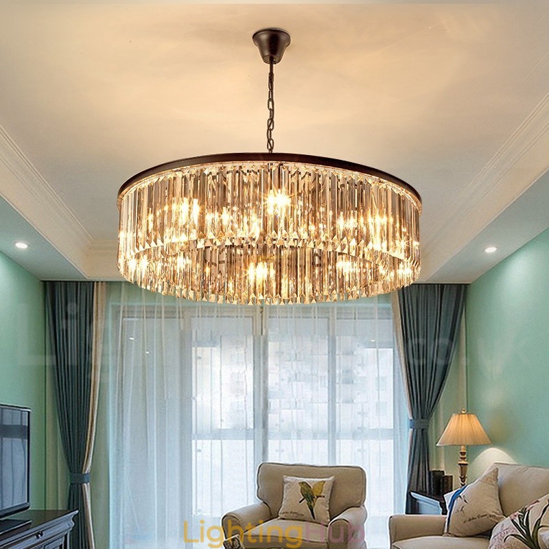 Postmodern Luxury Round K9 Crystal Pendant Chandelier Lights Exhibition Hall