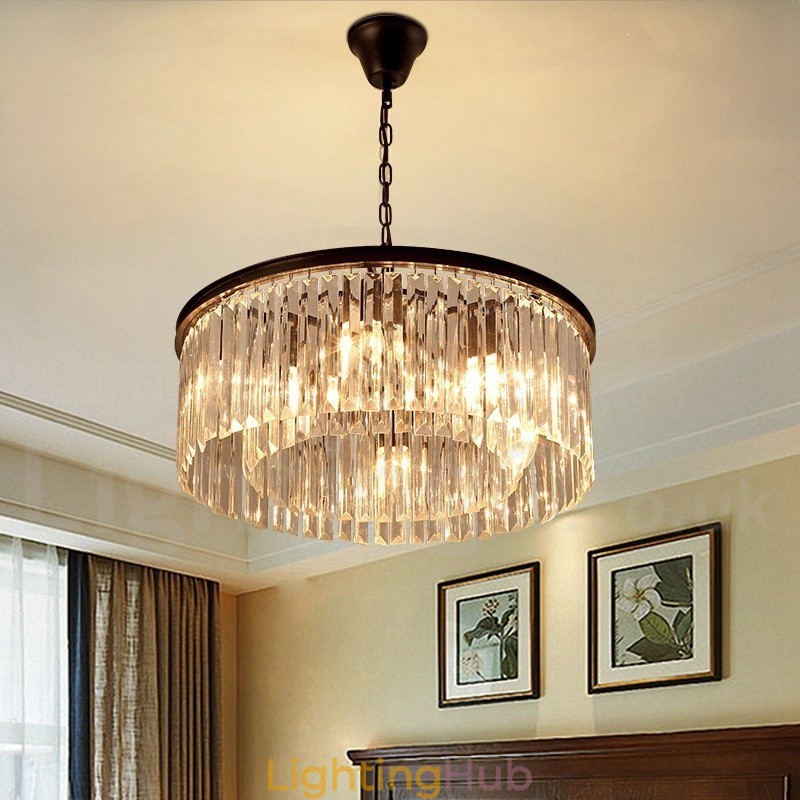 Postmodern Luxury Round K9 Crystal Pendant Chandelier Lights Exhibition Hall
