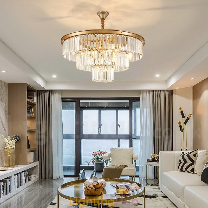 Postmodern Luxury Round K9 Crystal Pendant Chandelier Lights Exhibition Hall
