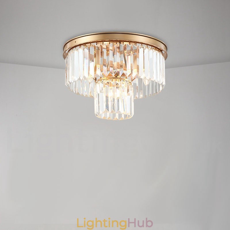 Postmodern Luxury Round K9 Crystal Flush Mount Ceiling Light Exhibition Hall