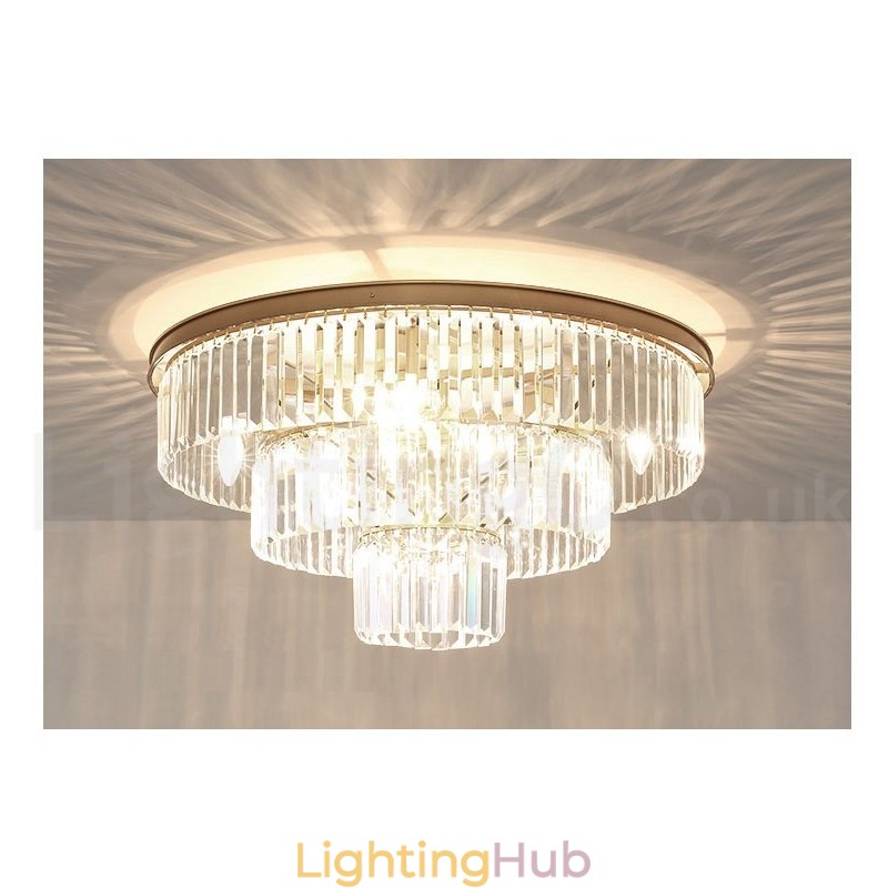 Postmodern Luxury Round K9 Crystal Flush Mount Ceiling Light Exhibition Hall
