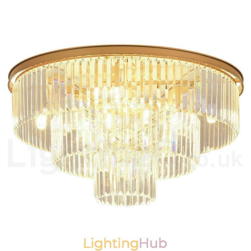 Postmodern Luxury Round K9 Crystal Flush Mount Ceiling Light Exhibition Hall