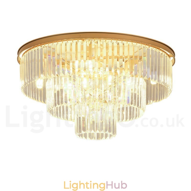Postmodern Luxury Round K9 Crystal Flush Mount Ceiling Light Exhibition Hall