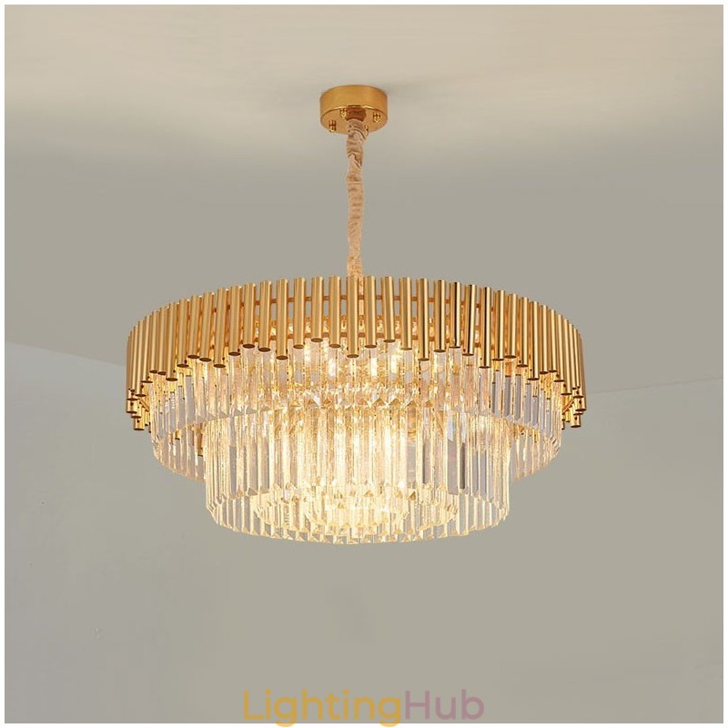 Postmodern Gold Luxury Round K9 Crystal Pendant Chandelier Lights Exhibition Hall