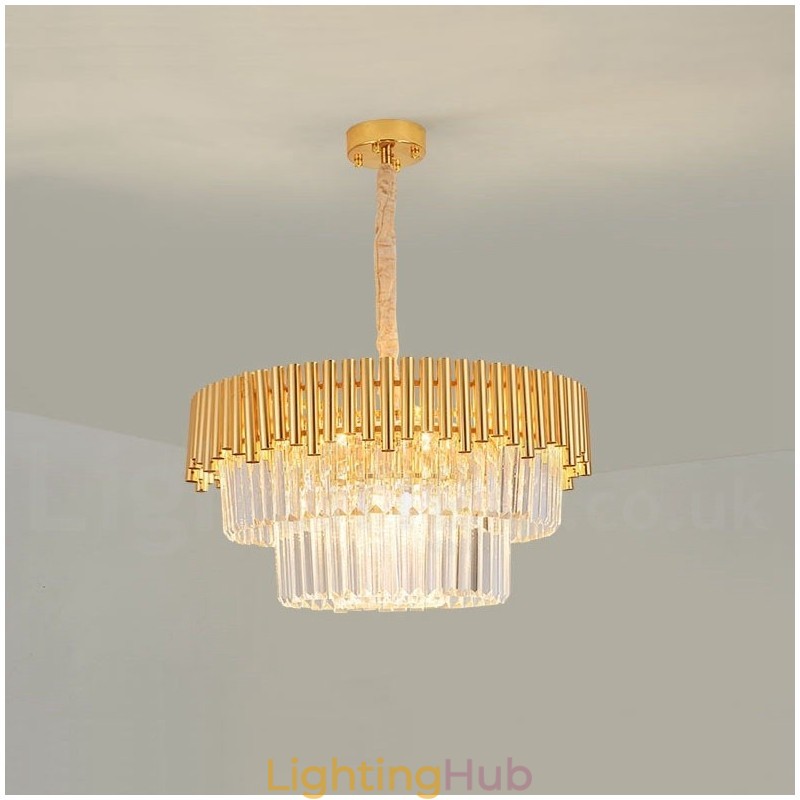 Postmodern Gold Luxury Round K9 Crystal Pendant Chandelier Lights Exhibition Hall