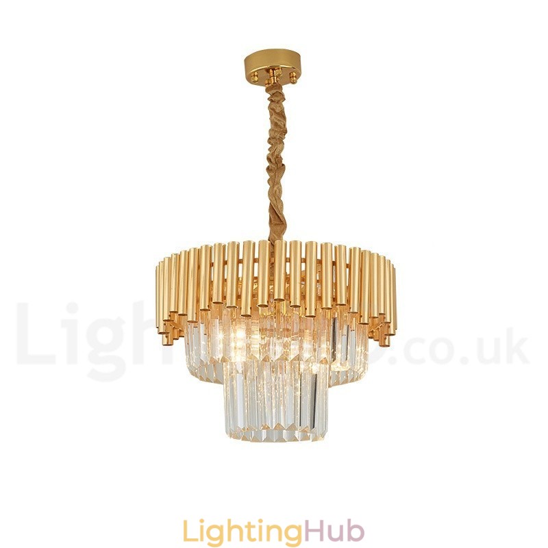 Postmodern Gold Luxury Round K9 Crystal Pendant Chandelier Lights Exhibition Hall