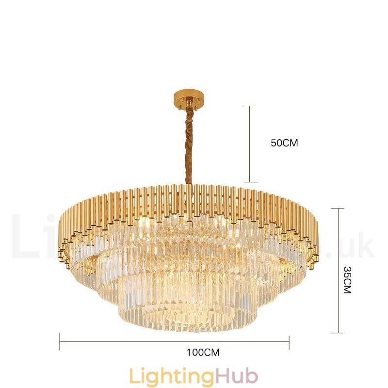 Postmodern Gold Luxury Round K9 Crystal Pendant Chandelier Lights Exhibition Hall