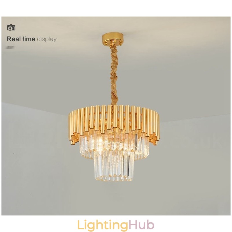 Postmodern Gold Luxury Round K9 Crystal Pendant Chandelier Lights Exhibition Hall