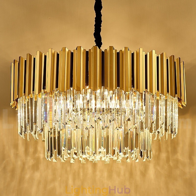 This Year Luxury Postmodern Gold Round K9 Crystal Pendant Chandelier Exhibition Hall