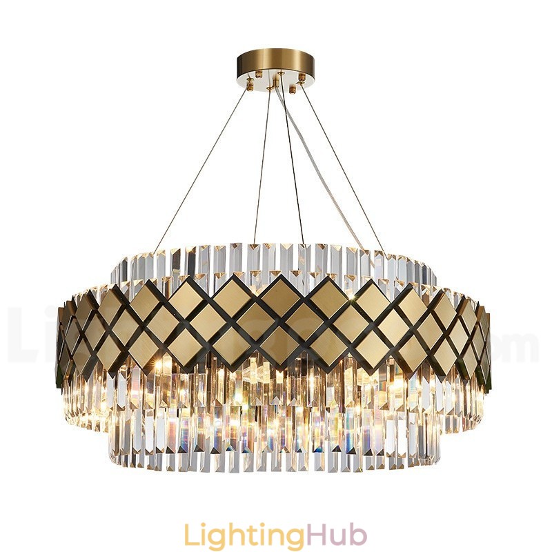 Luxury Modern Gold Plus Black Round K9 Crystal Pendant Chandelier Exhibition Hall
