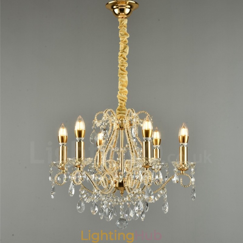 6 Light Gold Silver American Style Crystal Pendant Chandelier Light Store