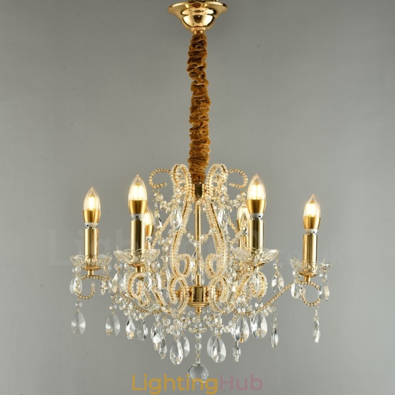 6 Light Gold Silver American Style Crystal Pendant Chandelier Light Store