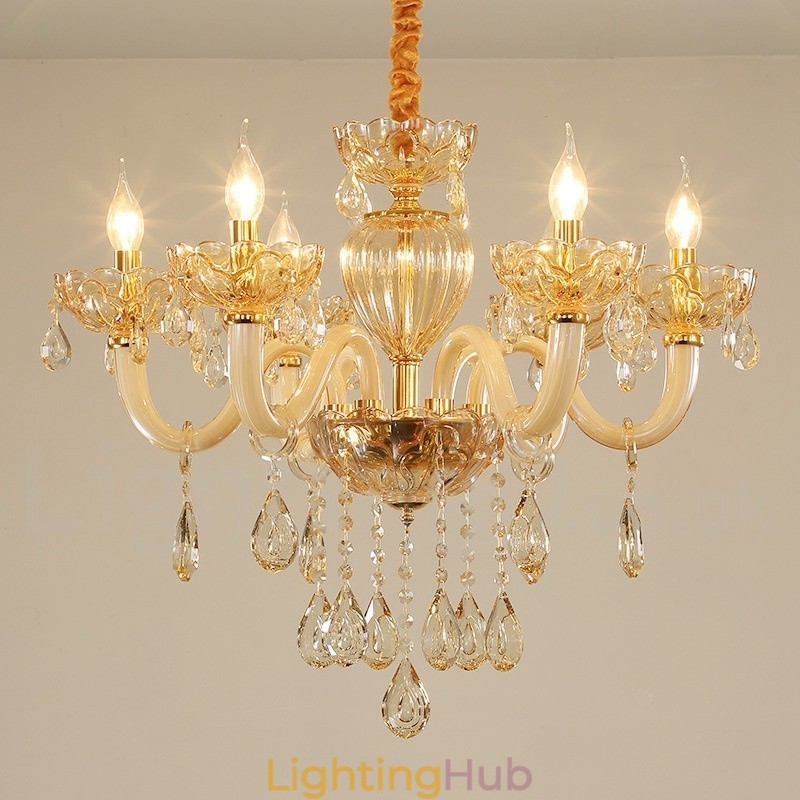 6 Light Champagne Colour Crystal Candle Chandelier