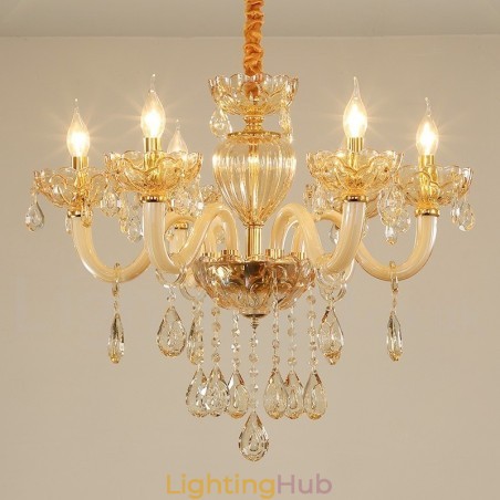 6 Light Champagne Colour Crystal Candle Chandelier 6 Light Champagne Colour Crystal Candle Chandelier