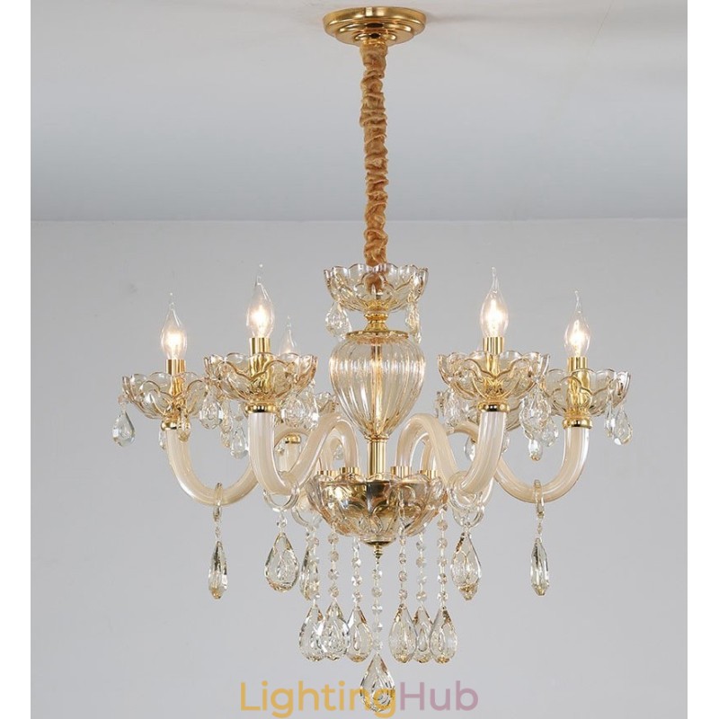 6 Light Champagne Colour Crystal Candle Chandelier