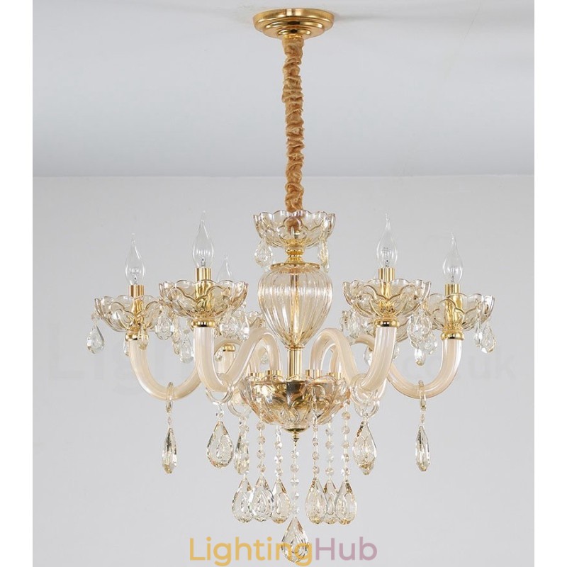 6 Light Champagne Colour Crystal Candle Chandelier