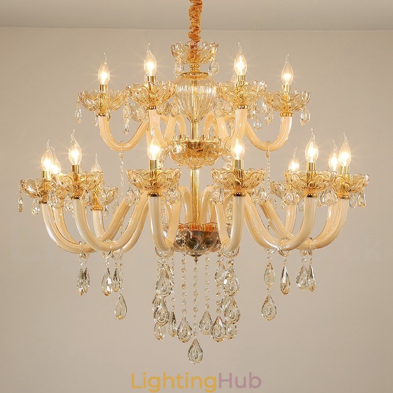 18 (12+6) Light Champagne Colour Elegant Crystal Candle Chandelier