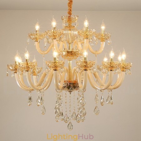 18 (12+6) Light Champagne Colour Elegant Crystal Candle Chandelier 18 (12+6) Light Champagne Colour Elegant Crystal Candle Chandelier