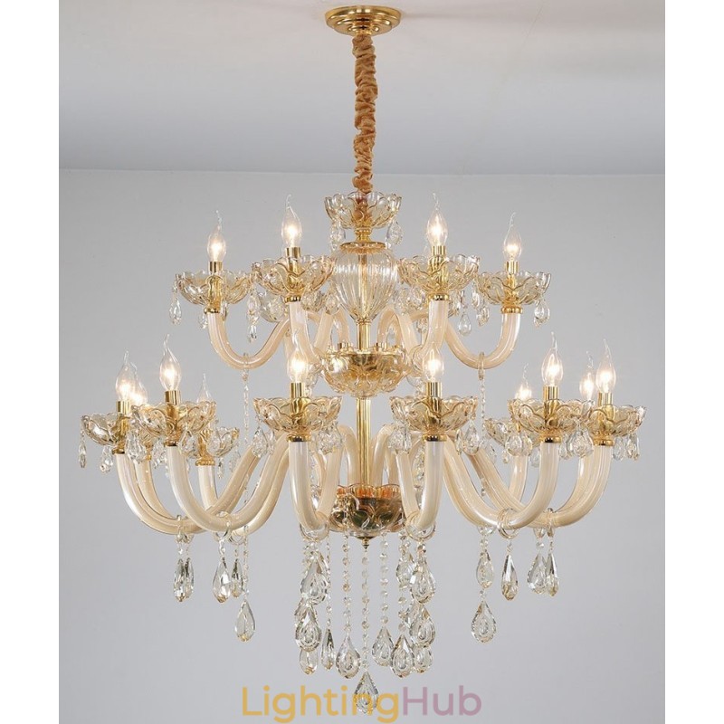 18 (12+6) Light Champagne Colour Elegant Crystal Candle Chandelier