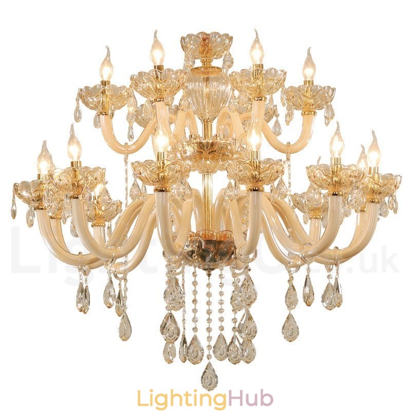 18 (12+6) Light Champagne Colour Elegant Crystal Candle Chandelier