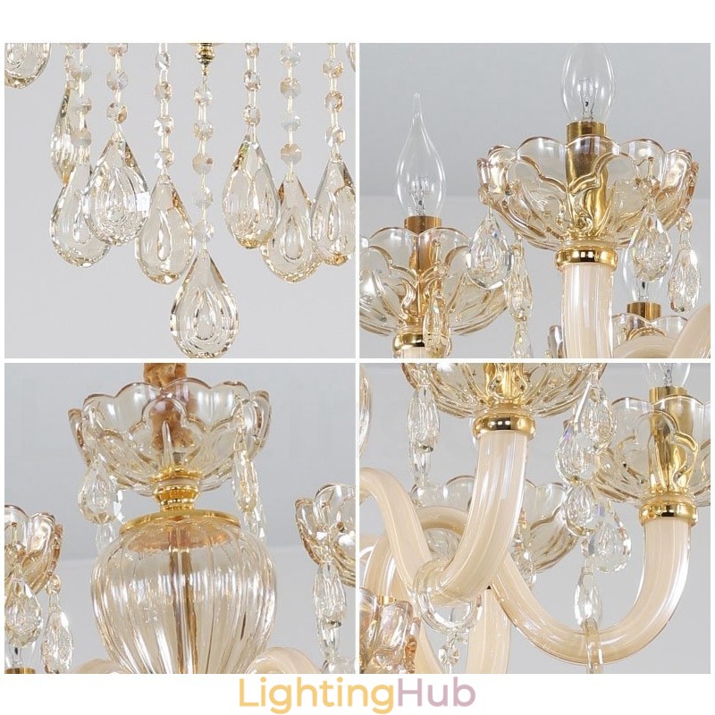 18 (12+6) Light Champagne Colour Elegant Crystal Candle Chandelier