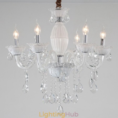 6 Light White Candle Chandelier with Crystal 6 Light White Candle Chandelier with Crystal