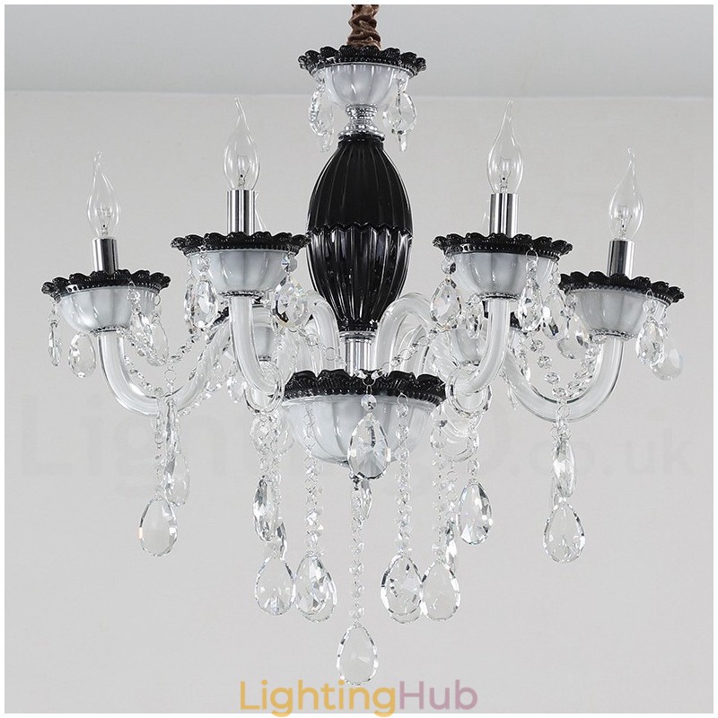 6 Light Black Candle Chandelier with Crystal