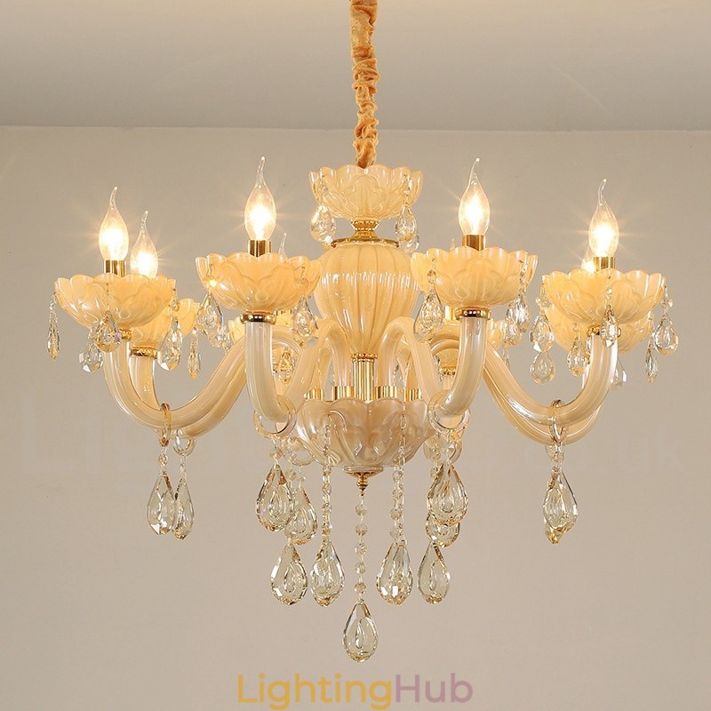 8 Light Luxurious Champagne Crystal Candle Chandelier