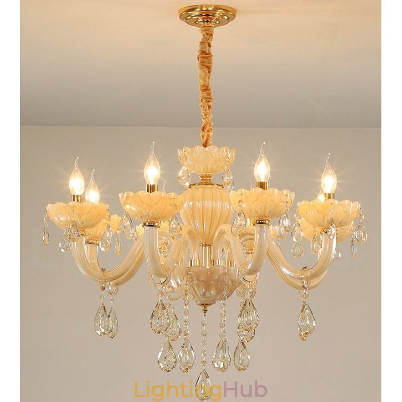 8 Light Luxurious Champagne Crystal Candle Chandelier