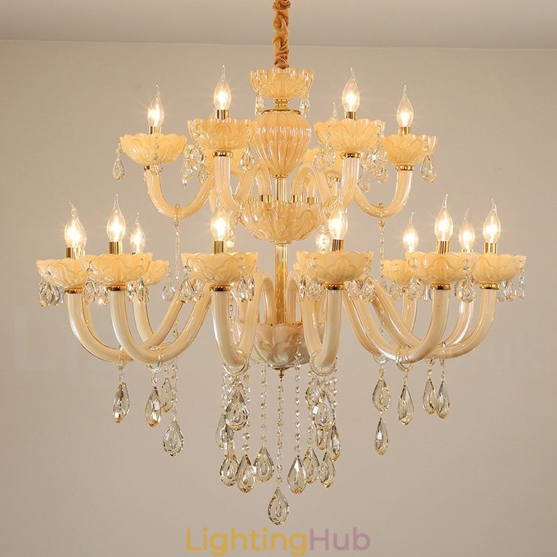 18 (12+6) Light Luxurious Champagne Crystal Candle Chandelier
