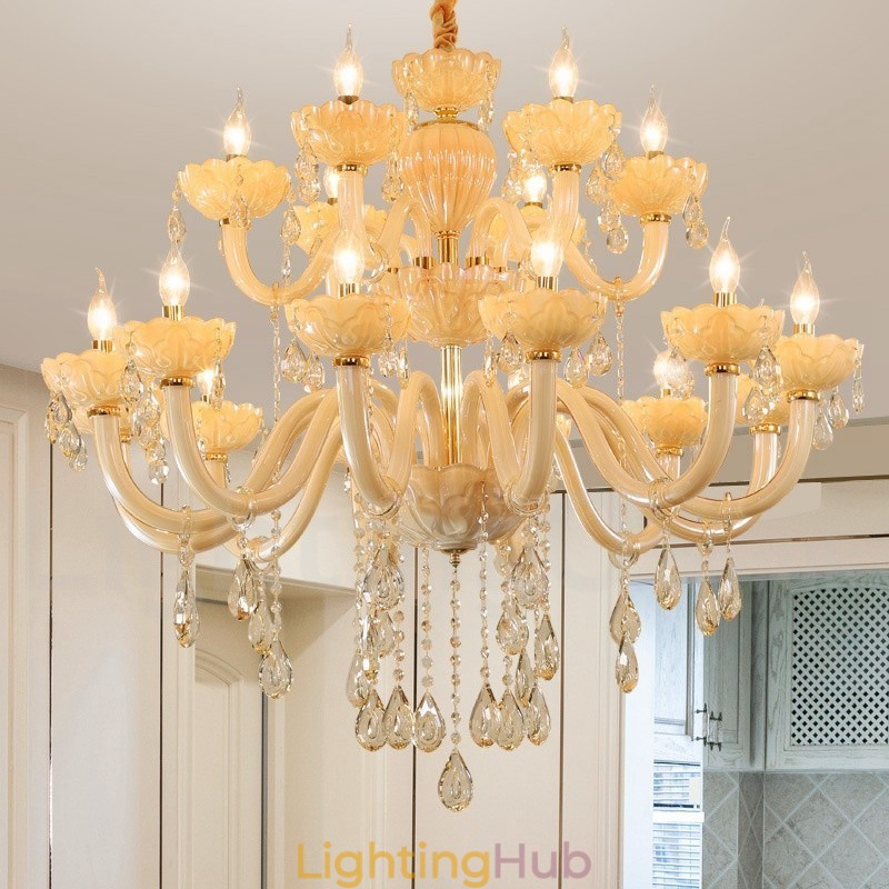 18 (12+6) Light Luxurious Champagne Crystal Candle Chandelier