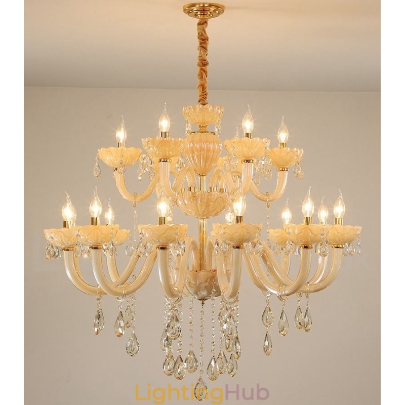 18 (12+6) Light Luxurious Champagne Crystal Candle Chandelier