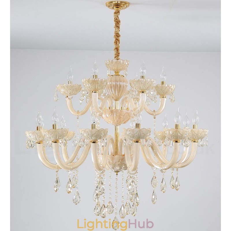 18 (12+6) Light Luxurious Champagne Crystal Candle Chandelier