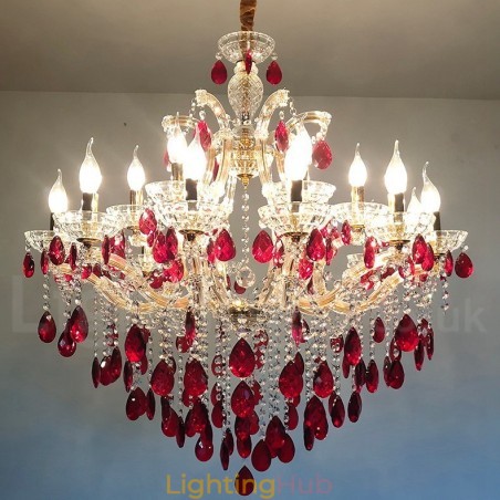 18 (12+6) Light Luxurious Red Crystal Candle Gold Chandelier 18 (12+6) Light Luxurious Red Crystal Candle Gold Chandelier