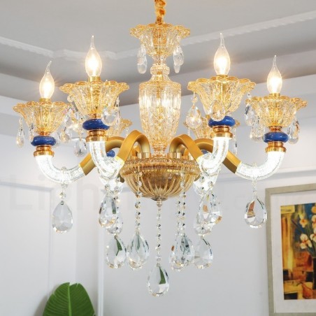 6 Light Modern Contemporary Champagne Candle Chandelier with Crystal 6 Light Modern Contemporary Champagne Candle Chandelier with Crystal