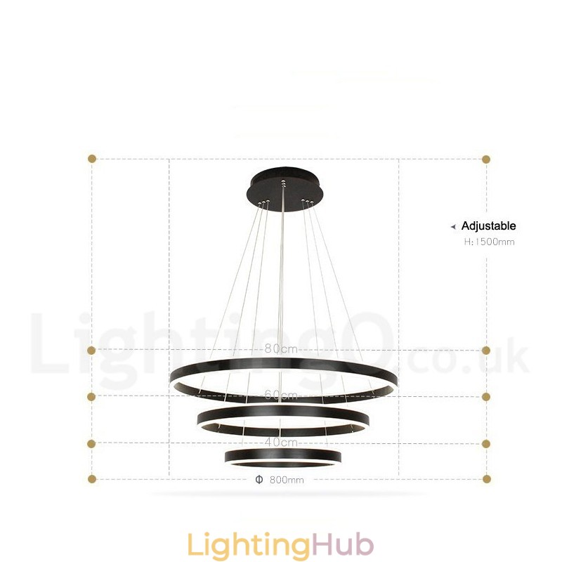 Dimmable Wi Fi Smart 3 Rings Two Strips Modern Contemporary Pendant Light with Acrylic Shade