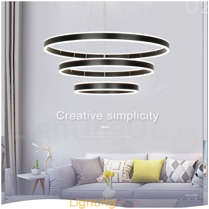 Dimmable Wi Fi Smart 3 Rings Two Strips Modern Contemporary Pendant Light with Acrylic Shade