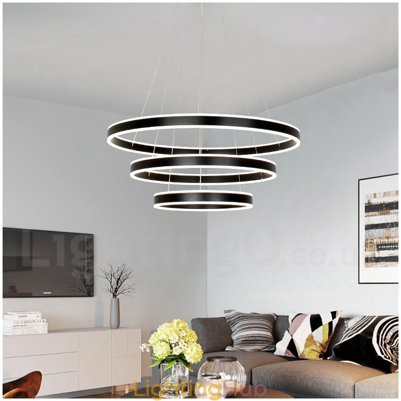 Dimmable Wi Fi Smart 3 Rings Two Strips Modern Contemporary Pendant Light with Acrylic Shade