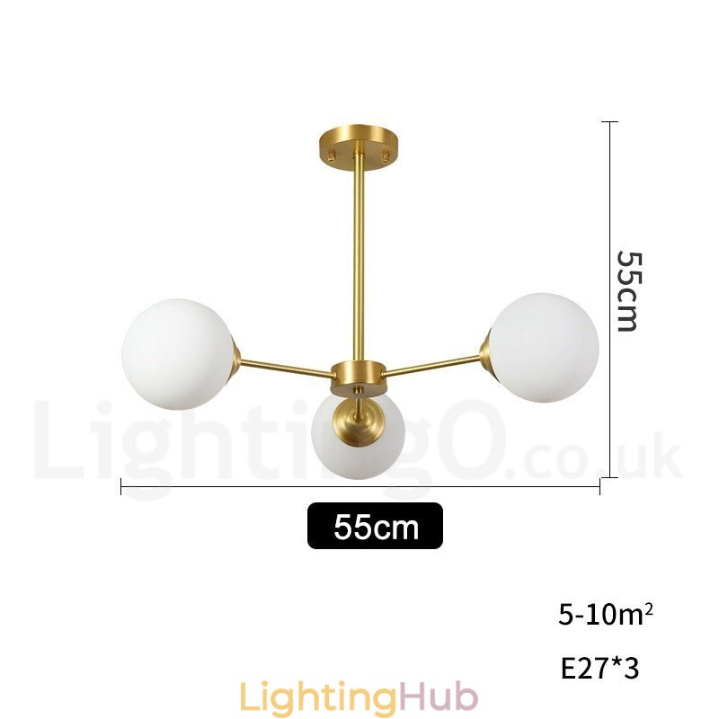 3 Light Pure Brass Northern Europe Bean Chandelier Modern Metal Molecules Pendant Light
