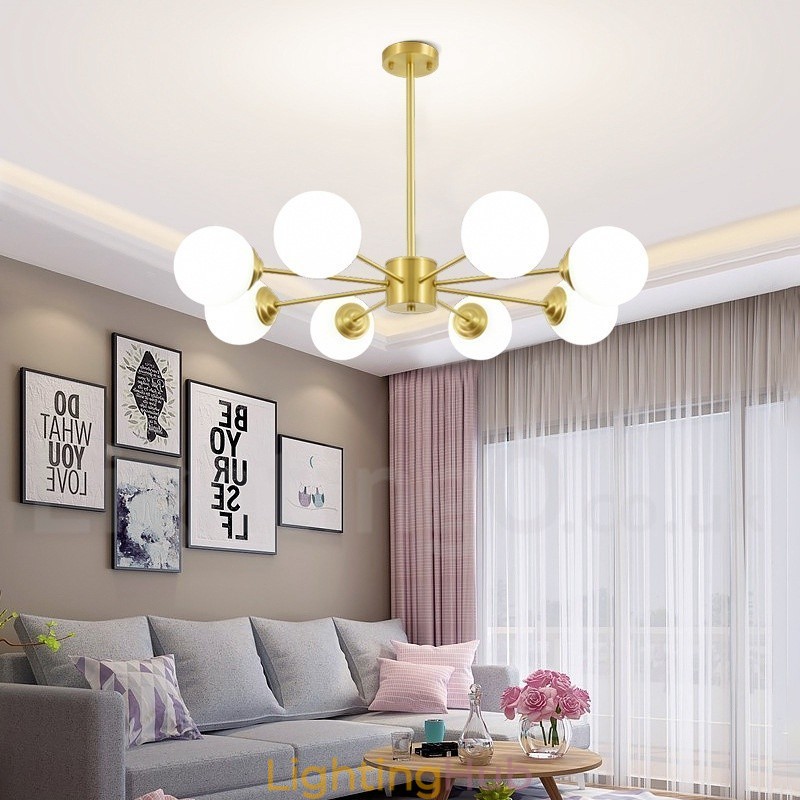 8 Light Pure Brass Northern Europe Bean Chandelier Modern Metal Molecules Pendant Light